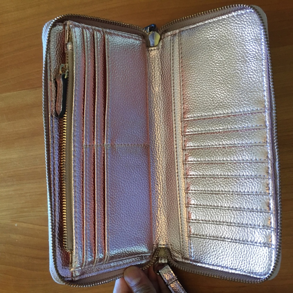 Metallic Pink Rose Wristlet Wallet - Picture 3 of 10